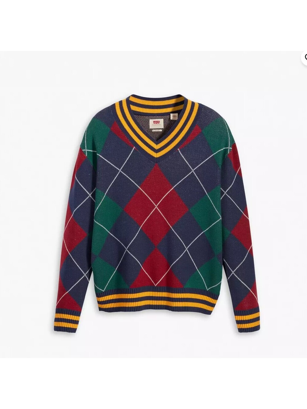 Levi's Stay Loose Argyle V-Neck Oversized Sweater Womens S